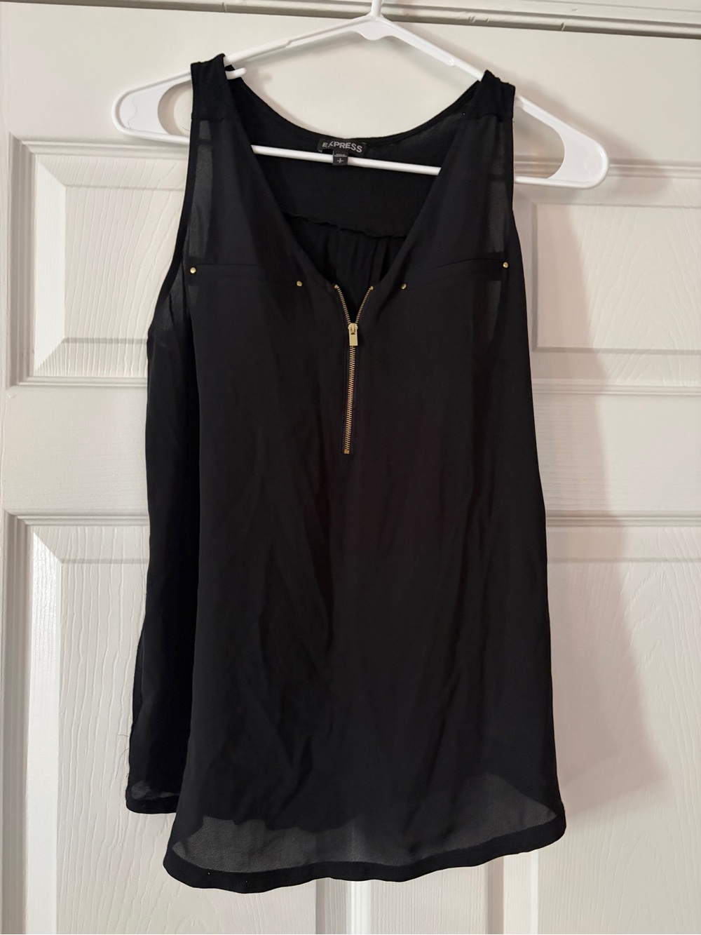 Express Black Sleeveless Zip-Front Camisole with Gold Hardware